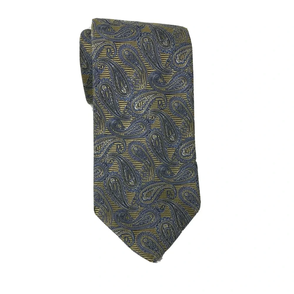 Brooks Brothers 346 Tie‎ Mens OS Blue Gold Paisley Silk Jacquard USA Made